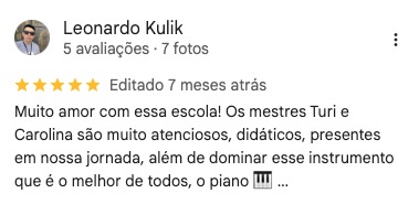 Avaliação no Google de Leonardo Kulik sobre a Terra da Música