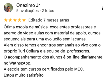 Avaliação no Google de Onezimo Jr sobre a Terra da Música