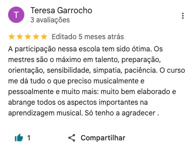 Avaliação no Google de Teresa Garrocho sobre a Terra da Música