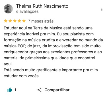 Avaliação no Google de Thelma Ruth Nascimento sobre a Terra da Música
