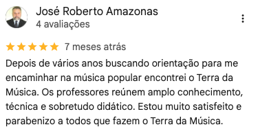 Avaliação no Google de José Roberto Amazonas sobre a Terra da Música